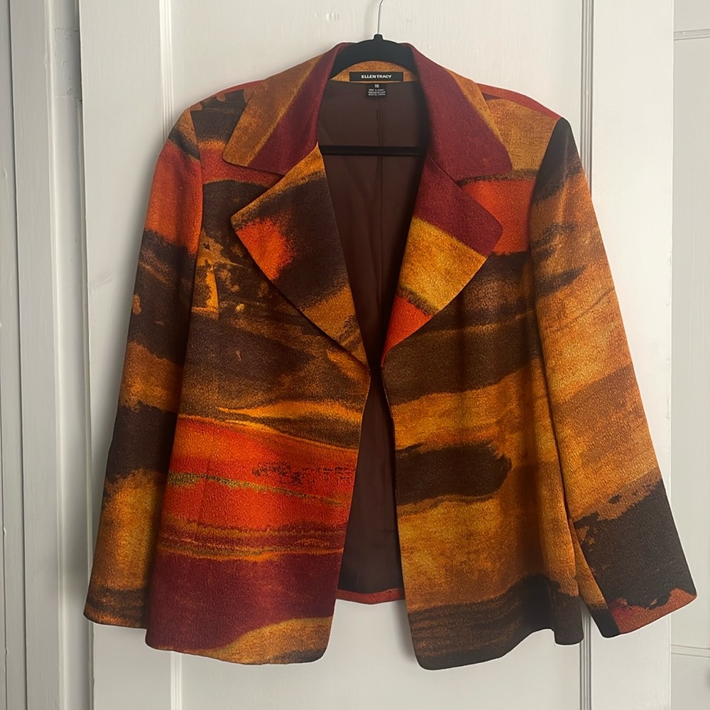 Ellen Tracy Multicolor Blazer - Red, Orange, Brown